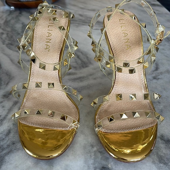 LILIANA Stud Heeled Sandals - Gold size 37.5 - Picture 3 of 10